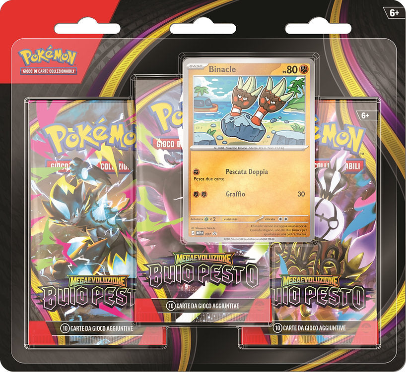 Pokémon Megaevoluzione Buio Pesto blister 3 buste con carta promozionale Binacle in italiano