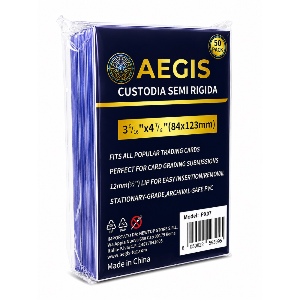 AEGIS PX07 – 50 Custodie Semi Rigide per Carte TCG 84×123 mm